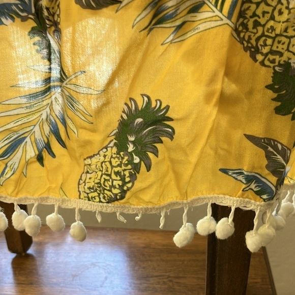 🌈 Lightweight tunic with tropical print and pom-poms perfect beach cover-up L - Picture 7 of 8